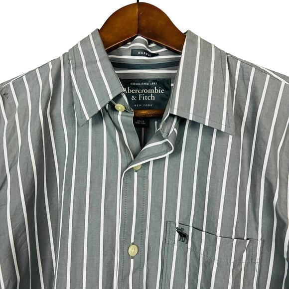 Abercrombie & Fitch Striped Button Up Muscle Shirt Stripe - L - Picture 2 of 6